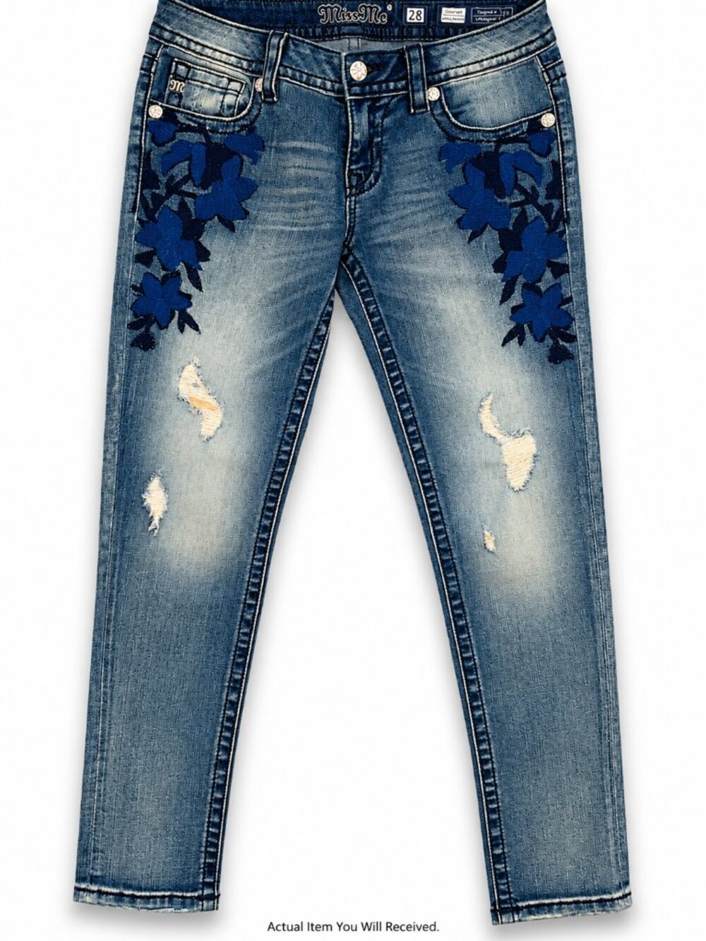 Miss Me Jeans 28 Signature Ankle Skinny Floral Embroidered Distressed JP7668AK